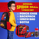 Marvel Spiderman Backpack Lunch Box Water Bottle Pencil Case 4 pc Set for Boys Girls Bookbag Picnic Backpacks Gifts for Kids