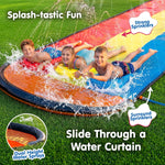 JAMBO Premium Triple Water Slide and 3 Bodyboards, 16Ft Heavy Duty Slip Splash and Slides-Advanced 3-Way Sprinkler System, Splash Pad Mat Backyard Summer Outdoor Water Toys n Long Slides for Kids