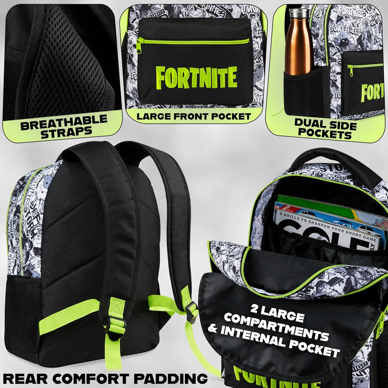 Fortnite Backpack for Kids Teens School Bookbag Travel Bag Rucksack for Vacation Sports Gifts for Kids (Black AOP)
