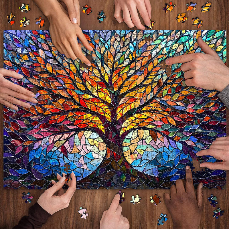 PICKFORU Stained Glass Puzzle Tree of Life, 1000 Piece Jigsaw Puzzle for Adults