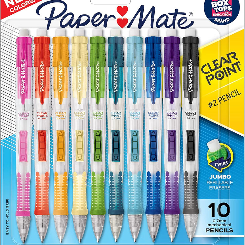 Paper Mate Clearpoint Mechanical Pencils, 0.7mm HB #2 Pencil Lead, 2 Pencils, Assorted Fashion Barrel Colors, 10 Count - Back to School Essentials, Note-Taking, Teacher Supplies