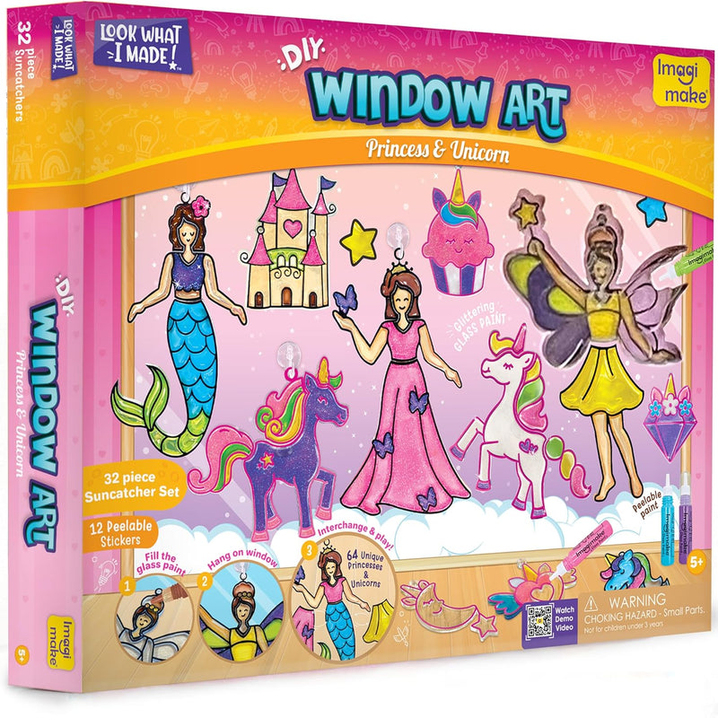 Imagimake Window Art Princess & Unicorn | Mermaid Suncatcher Kit | 32 Pieces Glass Painting Set | Kids Activities Ages 5-8 | DIY Craft Kit | Birthday Gift for Girls Ages 5,6,7,8,9,10,12 Years Old