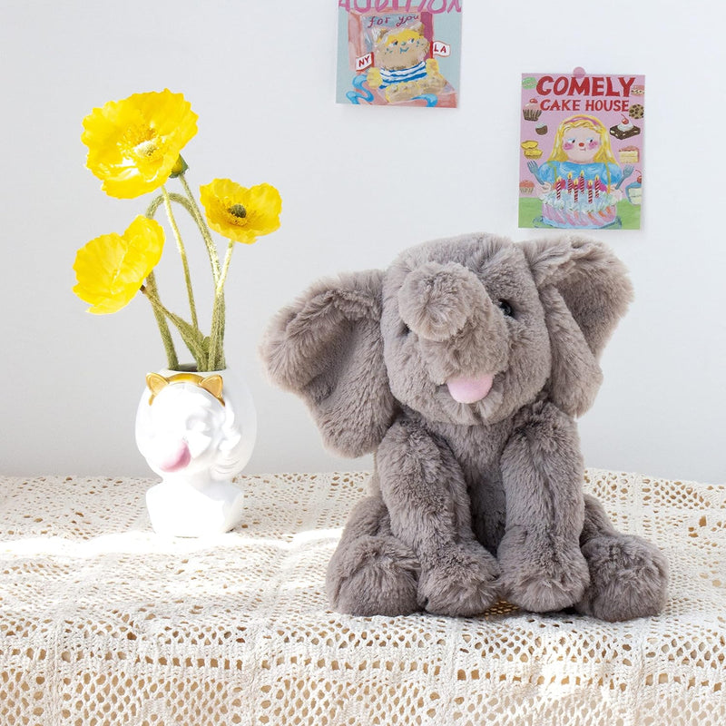 Hopearl Adorable Plush Calf Elephant Toy Floppy Elephish Ultra Soft Haggable Stuffed Animal Birthday Holiday Gift for Boys Girls Kids Toddlers, Gray, 9''