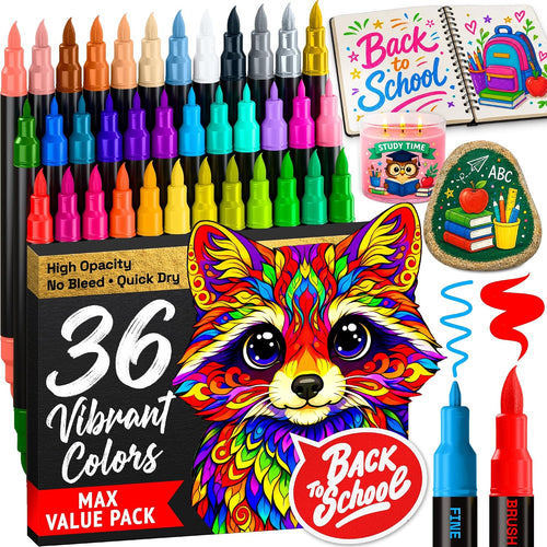 ARTISTRO 36 Acrylic Paint Markers - Paint Pens for Drawing - For Fabric, Rock, Glass, Wood, Molds - Arts & Crafts Gift for Adults, Teens, Kids, Classroom Must Haves & School Supplies