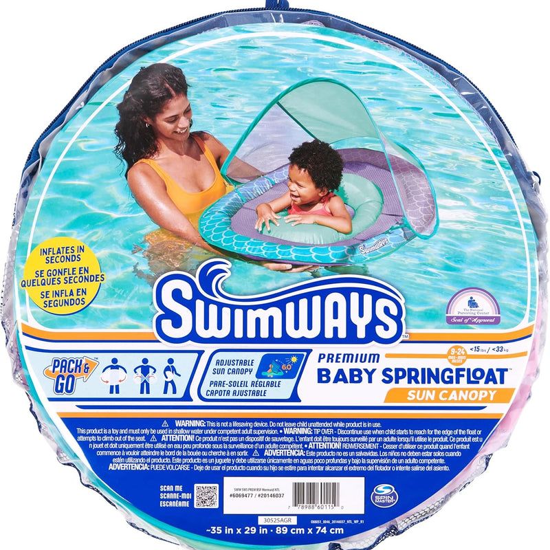 SwimWays Baby Spring Float with Adjustable Canopy and UPF Sun Protection for 9-24 Months