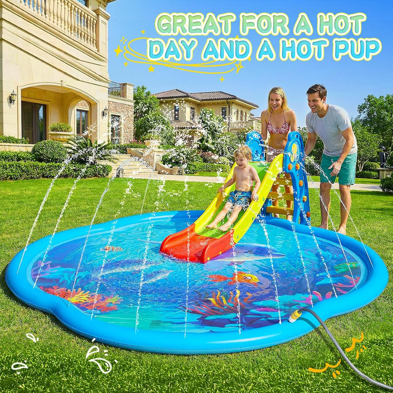 Splash Pad Sprinkler for Kids & Dog, 75" Round Sea World Splash Pad for Kids Ages 2+, Thicken Outdoor Water Toy Play Mat for Children, Backyard Inflatable Sprinkler Shallow Pool Fountain Pad