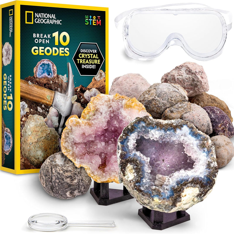 National Geographic 10 Premium Geodes STEM Science Kit with Goggles & Display Stands
