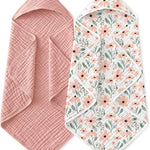 Yoofoss Hooded Baby Towels for Newborn 2 Pack 100% Muslin Organic Cotton Baby Bath Towel with Hood for Babies, Infant, Toddler and Kids, 32x32Inch, Soft and Absorbent Newborn Essential, Beige&Coffee