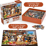 BenBen Puzzles for Adults 1000 Pieces, Dogs' Dinner Party, Dog Jigsaw Puzzle with Patterns on Back, Funny Animal Puzzle, Challenging Puzzles for Family Game Night, Home Décor