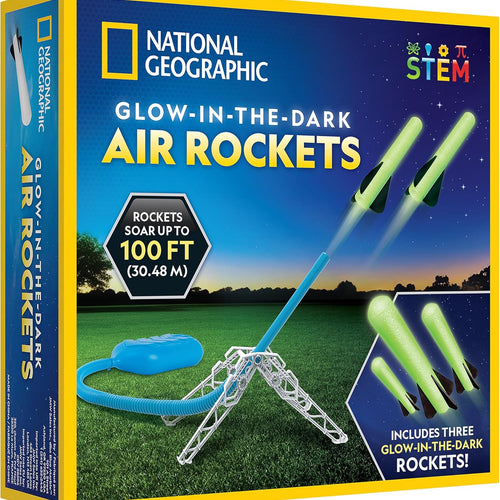 National Geographic Air Rocket Launcher Science Kit for Kids 8–12 with Glow-in-the-Dark Foam Rockets and Adjustable Launch Base