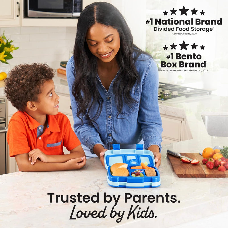 Bentgo Kids Bento-Style 5-Compartment Leak-Proof Lunch Box - Just-Right Portions for Ages 3 to 7, Durable, Drop-Proof, Dishwasher Safe, PFAS & BPA-Free & Made with Food-Safe Materials (Blue)