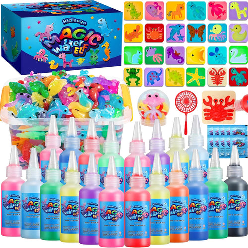 Kidisego Aqua Fairy Water Gel Kit for Kids, Magic Water Elf Toy Kit with 20 Colors Magic Gel, Aqua Fairy kit with 24 Shape Molds, Crate Your Own Magic Elf Kits Water Pets Craft Kits for Kids