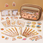 Fimibuke Capybara Backpack for School Girls, 30PCS Capybara Toddler School Supplies Stationery Set with Bookbag Pencil Case Pens Pencils Notebook for Back to School Kindergarten Elementary Student