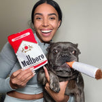 Nestpark Muttboro Doggy Cigs Funny Dog Toys - Parody Plush Squeaky Crinkle Interactive Dog Toy - Hide and Seek Treat Hiding Burrow Puzzle Toy for Stimulating Enrichment Activity