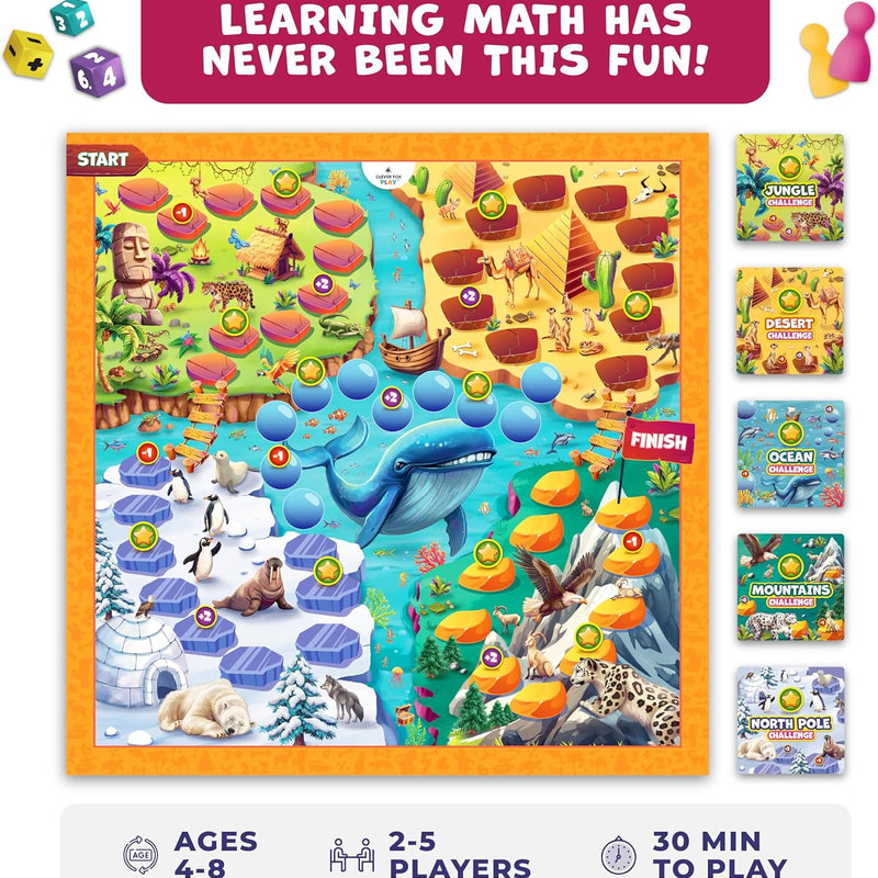 Clever Fox Play Number Hunter Math Board Game for Kids 5-7 Year Old, Addition & Subtraction Math Game, STEM Toy for Preschool and 1st-3rd Grade