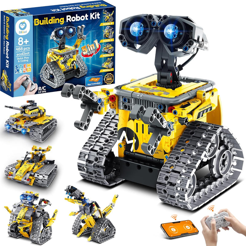 Sillbird 5-in-1 Programmable Robot Building Kit, STEM Toys for Boys 8-12