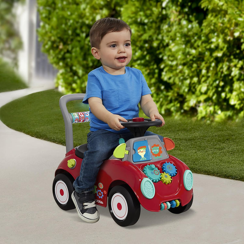 Radio Flyer Busy Buggy, 3-in-1 toddler push walker with 17 sensory activities, 42 lb capacity, ride on toys for 1-3 year olds