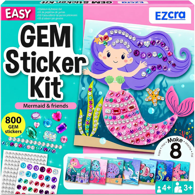 EZCRA Gem Sticker Kit for Kids - 990+ Stickers, 8 Unicorn Princess Themes | Diamond Art Stickers and Gem Craft Set. Mess-Free and DIY Arts and Crafts. Birthday and Holiday Gift for Girls Ages 3-8.