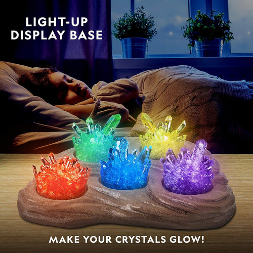 National Geographic Mega Crystal Growing Kit for Kids - Grow 6 Crystals with Light-Up Stand, Science Experiments for Kids aged 8-12