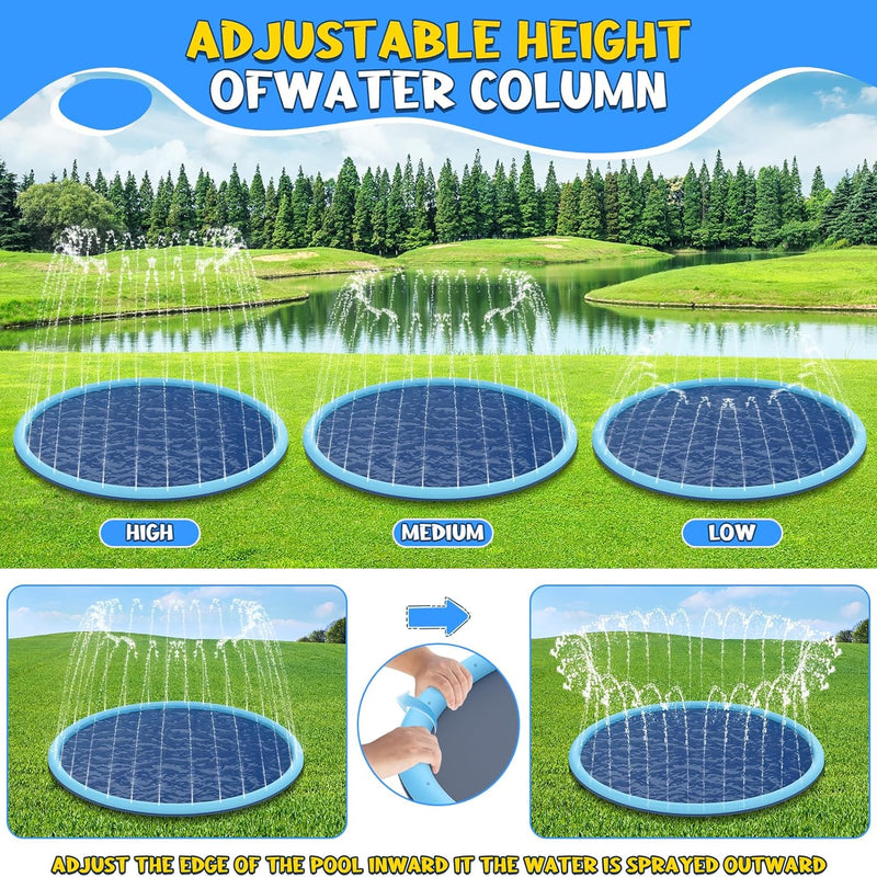 80" Non-Slip Splash Pad for Kids and Dogs, Premium Inflatable Slide with Anti-Slip Safety and Quick Inflation