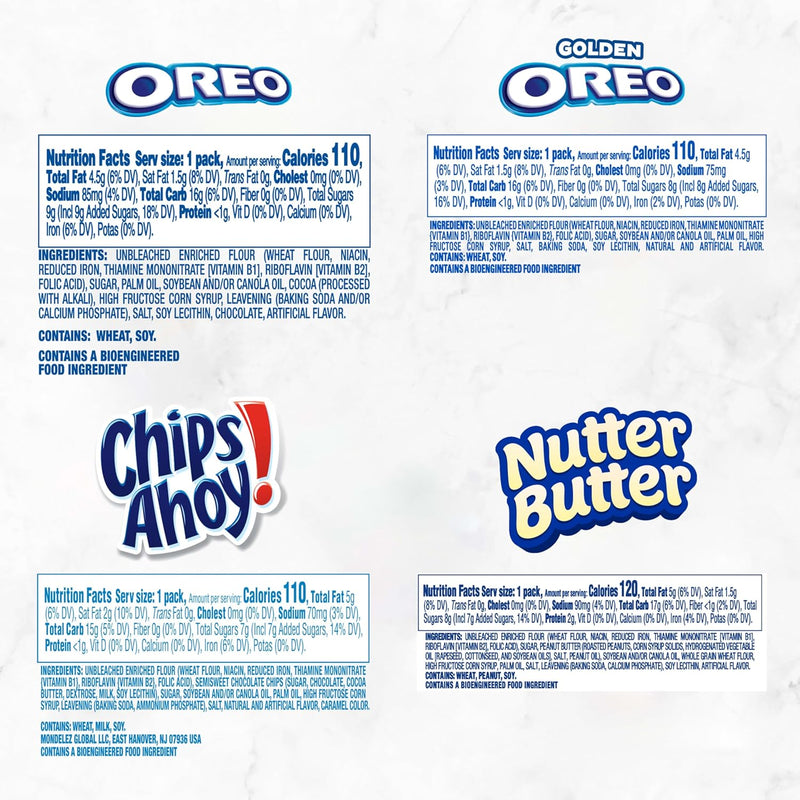 OREO Original, OREO Golden, CHIPS AHOY! & Nutter Butter Cookie Snacks Variety Pack, 56 Snack Packs (2 Cookies Per Pack) | Snack Packs, 2 Cookies Per Pack, Individually Wrapped