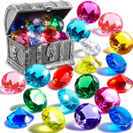 Sloosh Diving Gems Pool Toys, 16 Big Colorful Diamond with Pirate Treasure Chest,Swim Dive Toy for Kids Underwater Gemstone Swimming Training Gift Water Pool Games(Gold)