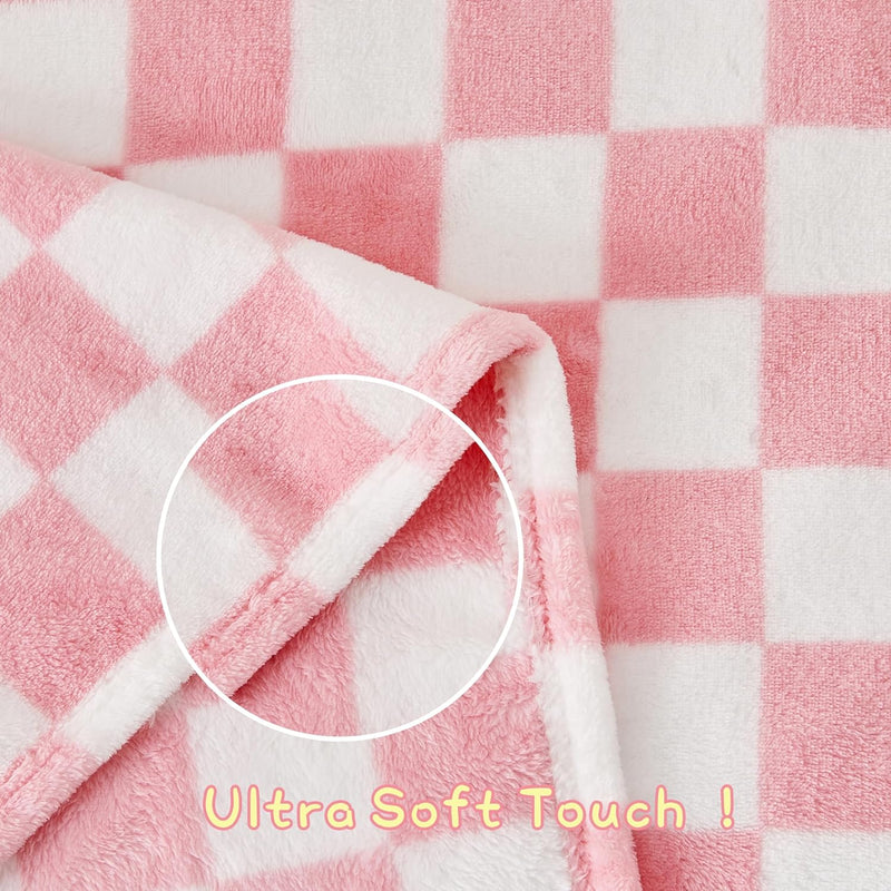Yurhap Checkered Baby Blanket for Girls Pink Fleece Baby Blankets for Girls Boys, Warmer Comfort Lightweight Bed Blanket for Toddlers Infants or Newborn, 30''x40'', Pink