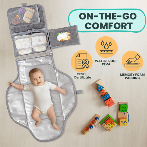 Portable Changing Pad for Baby – Soft, Comfortable Portable Diaper Changing Pad with Wipes Pockets, Waterproof and Easy to Clean – Baby Registry Search, new born baby essentials must haves, baby stuff
