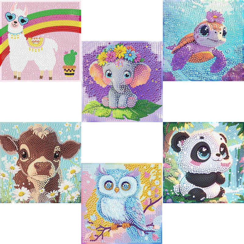 Acelii 6 Pack 5D Cartoon Diamond Painting Kits for Kids Beginners | Cute Animals DIY Diamond Art Kit for Kids,Full Round Drill Big Gem Art for Kid,Home Wall Decoration 6X6 inch