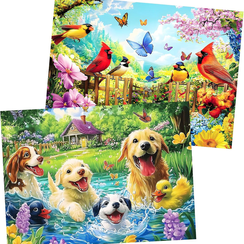 2 Pack 300 Pieces Puzzle for Adults,Autumn Puzzle Farm Jigsaw Puzzles 300 Pieces for Adults Kids Seniors Countryside Jigsaw Puzzle Premium Cardboard Puzzles for Tabletop Family Activity Gift