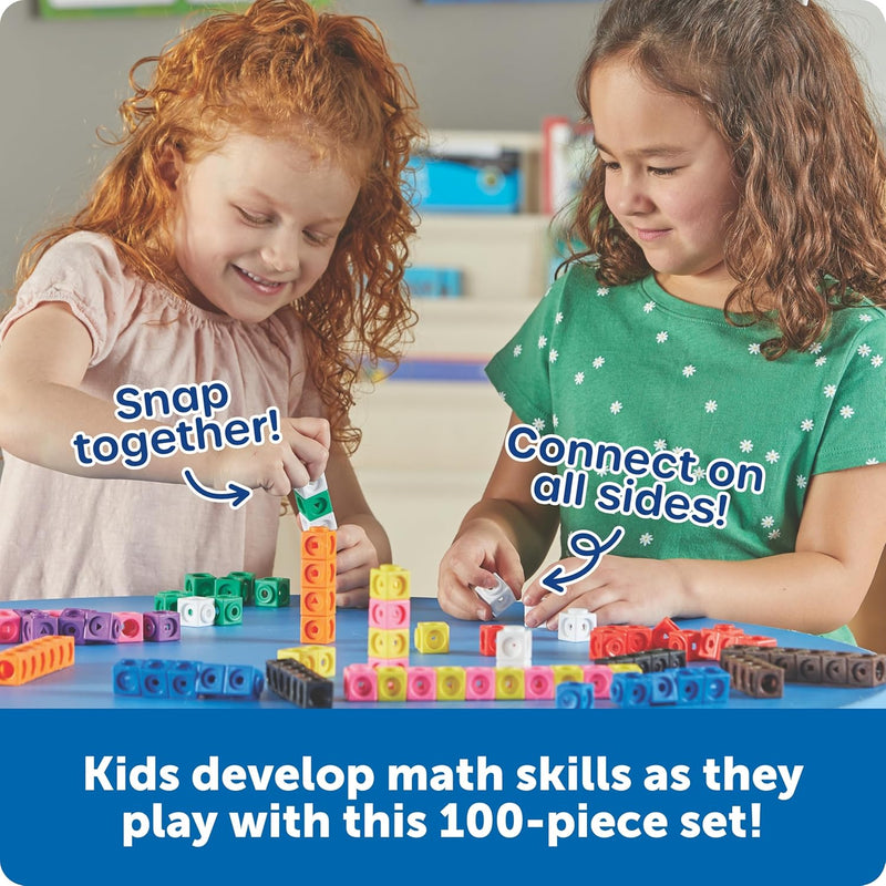 Learning Resources MathLink Cubes - 100-piece set for kids aged 5+ with STEM activities and math manipulatives