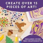 National Geographic Mega Arts and Crafts Activity Kit for Kids Ages 8-12 | Mosaic Art, Marbling Paint and Air-Dry Clay, 3 Craft Kits, 19 Art Projects, 100+ Components, Creative Birthday Gift