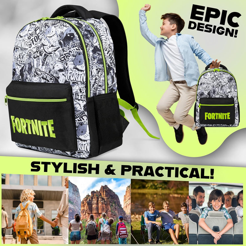Fortnite Backpack for Kids Teens School Bookbag Travel Bag Rucksack for Vacation Sports Gifts for Kids (Black AOP)