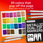 ARTISTRO 24 Metallic Acrylic Paint Markers - Paint Pens for Drawing - For Fabric, Rock, Glass, Wood, Molds - Arts & Crafts Gift for Adults, Teens, Kids, Classroom Must Haves & School Supplies