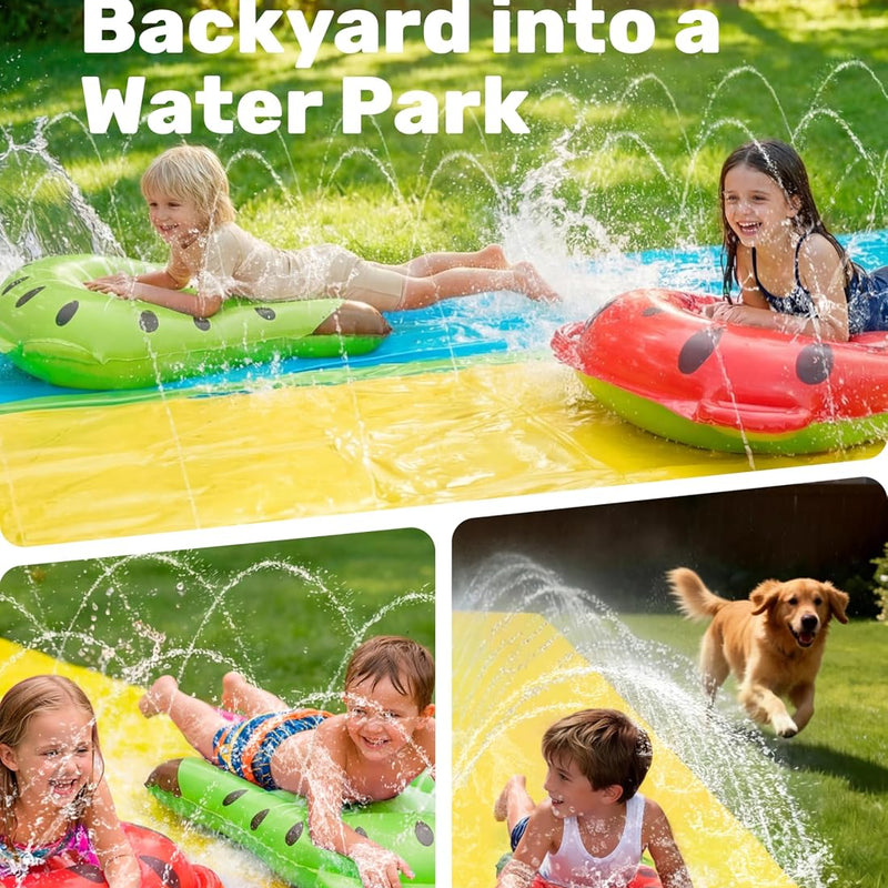 Sloosh Water Slides with 2 Inflatable Boards,22.5ft Double Lane Splash Slip Lawn Water Slide with Advanced Sprinklers Summer Toy for Kids Adults Fun Backyard Summer Outdoor, Orange