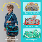 Bentgo Kids Lunch Bag - Durable, Double-Insulated Lunch Bag for Kids 3+; Holds Lunch Box, Water Bottle, & Snacks; Easy-Clean Water-Resistant Fabric & Multiple Zippered Pockets (Construction Trucks)