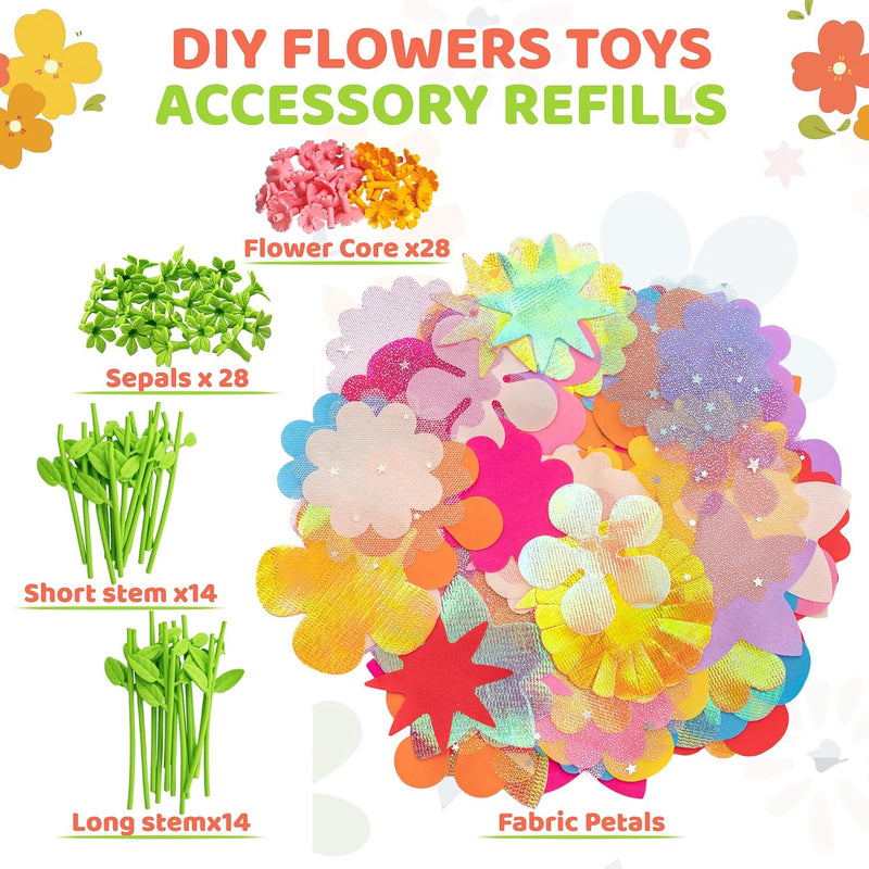 180 Piece Fabric Flower Refill Kit for DIY Bouquets and Flower Maker | Colorful fabric flower parts for DIY bouquets,arts and crafts,creative learning and gift making for girls