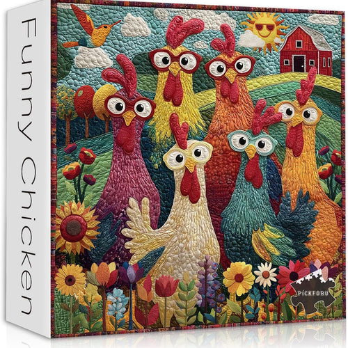 Chicken Puzzles for Adults, 1000 Piece Jigsaw Puzzle, Funny and Colorful Chicken Art Challenge