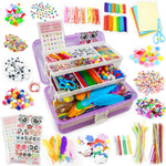 SMILESSKIDDO Kids Arts and Crafts, 1000+ PCS Craft Kits with Storage Box | Portable 3-Layer Folding Storage Box, 1000+ Pcs DIY Craft Supplies, School Craft Projects, Gifts for Girls Ages 4-12