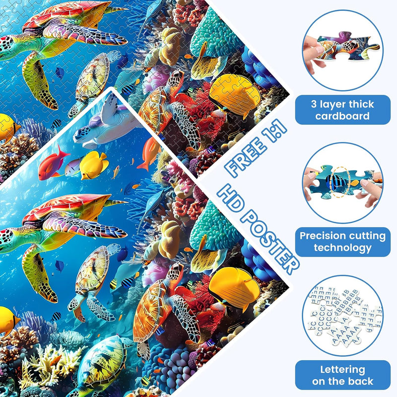 500 Piece Puzzle for Adults, Turtle Jigsaw Puzzles, Sea Animals Puzzles 500 Pieces, Birthday and Barious Holiday Party for Family Adult, Funny Puzzle for Adults, 20.5x15 in