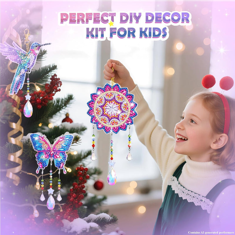 Diamond Art Kits for Kids Ages 8-12, 3 PCS DIY Gem Art Suncatchers for Kids | Diamond Art Kit with 3 Paintings and 2 Tool Sets, Craft Kits Birthday Gift for Girls Ages 8-12, Home/Garden/Backpack Décor