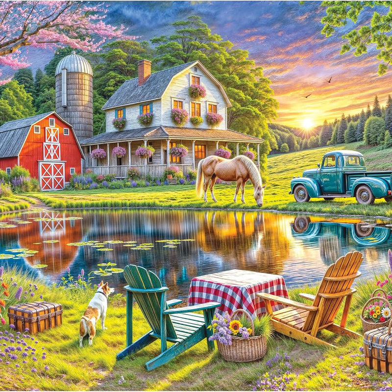 RoseArt Soft Touch Backyard Country Farm Scene 1000 Piece Jigsaw Puzzle for Adults