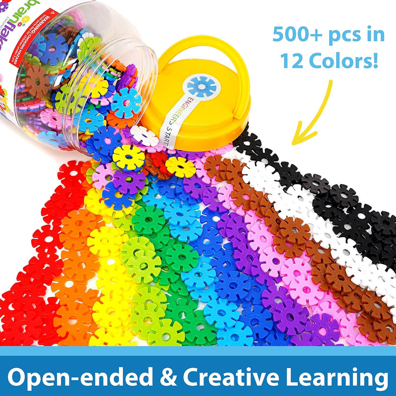 Brain Flakes 500 Piece Set, Aged 3+, Interlocking Plastic Disc Toy for Creative Building and STEM Learning