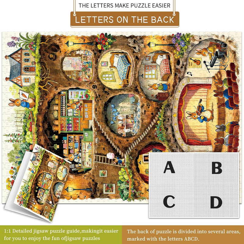 HUADADA Jigsaw Puzzle for Adults 1000 Pieces, Eye Protection, Rabbit House Theme, Birthday Gifts for Women and Men