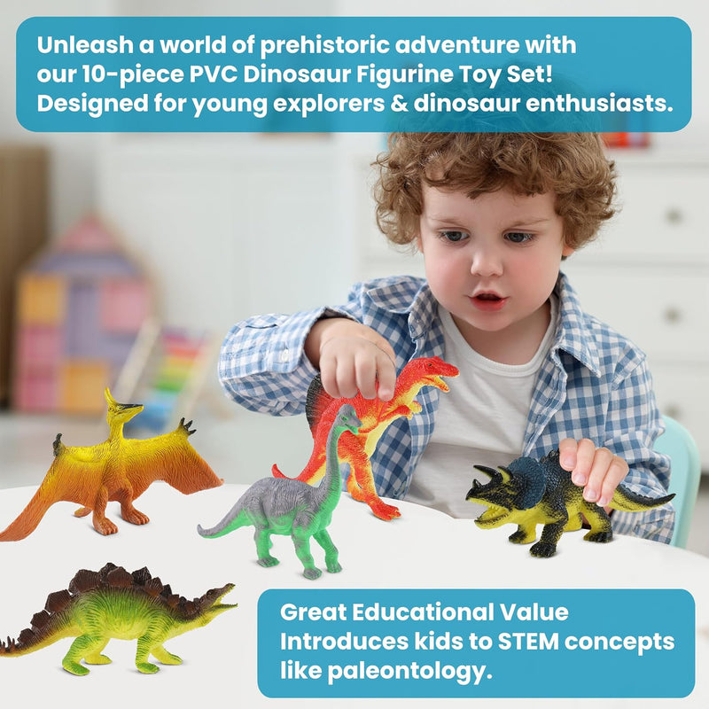Zippytots Dinosaur Toys for Kids 3-5, 10 PCS Realistic Plastic Dinosaur Figures, BPA Free, Non-Toxic PVC, STEM Learning Gift
