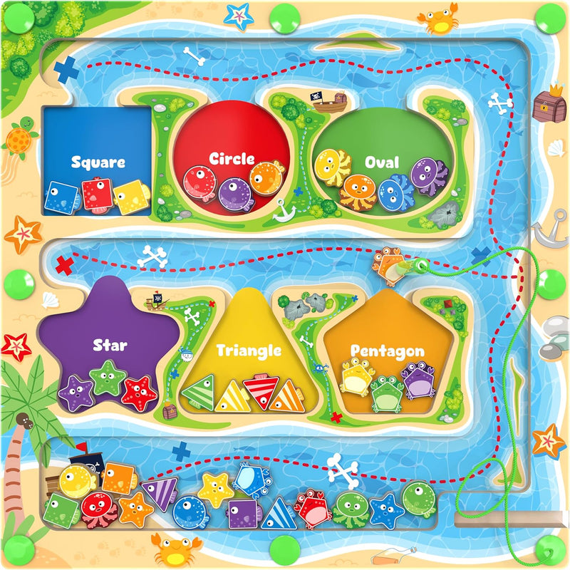 MTYOKILN Montessori Color & Number Maze - Wooden Fine Motor Skills Toys for Boys & Girls 2-4 Years Old - Magnetic Beads Counting Learning Puzzle Board