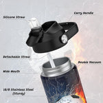 Boys Soccer Water Bottle for School，Kids 18 oz Insulated Stainless Steel Cup with Straw, Double-Wall Vacuum Leakproof