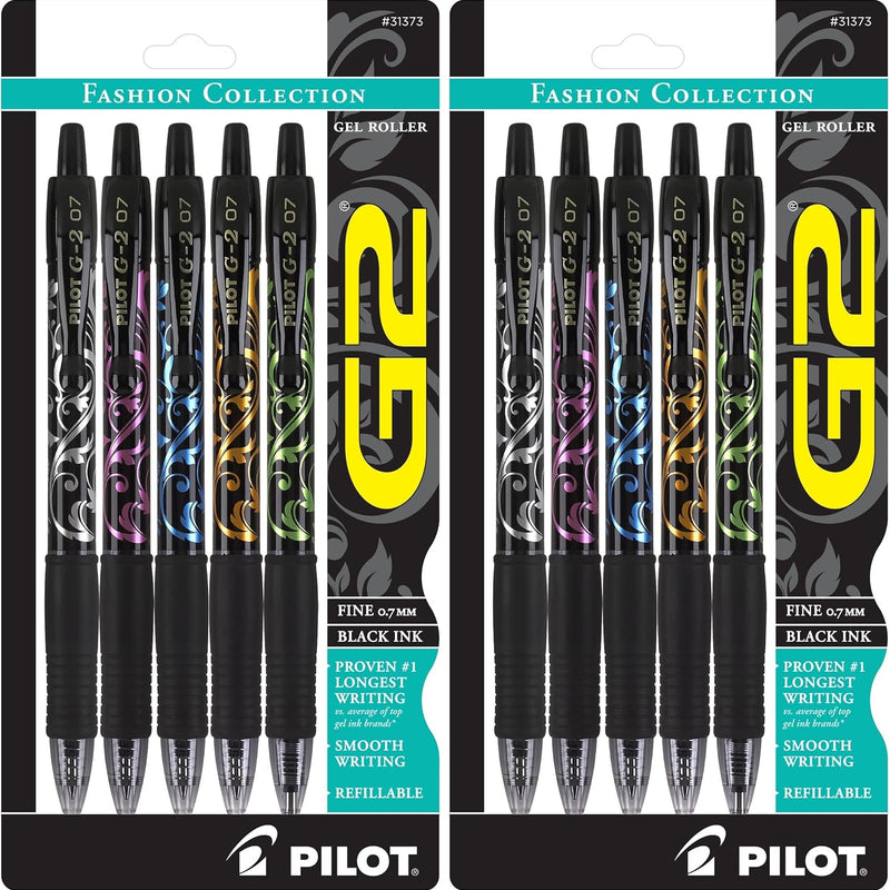 Pilot G2 Premium Refillable and Retractable Rolling Ball Gel Pens, Fine Point, Fashion Collection, 0.7 mm, Black Ink Pens, 5-Pack