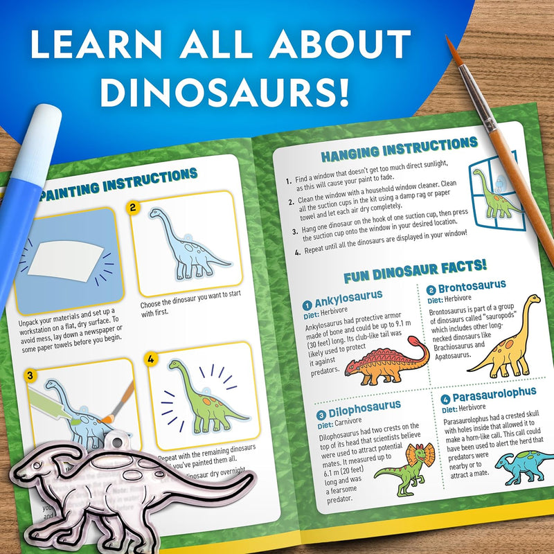 National Geographic Dinosaur Stained Glass Suncatcher Craft Kit for Kids | Glow-in-the-Dark Dinosaur Toy, Window Art, Paint Supplies, Kid Crafts Ages 4-8, Creative Activity, Birthday Gift