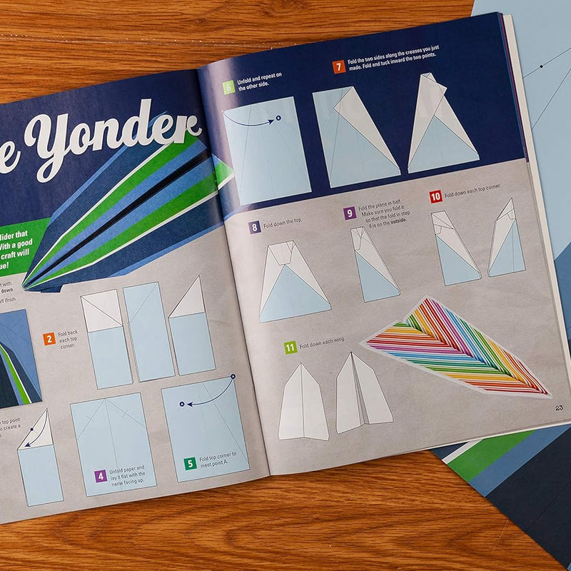 Paper airplane kit with 100 planes, 1000 stickers, launcher and rubber bands, colorful sheets, stem family gift